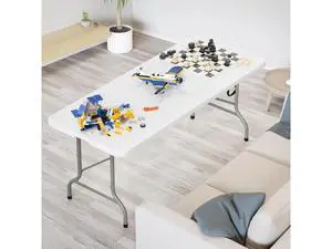 8 Foot Plastic Folding Table Portable Long Table for Indoor Outdoor Use Rectangular with Carrying HandleWhite 8 Foot Plastic Folding Table Portable Long Table for Indoor Outdoor Use Rectangular with Carrying HandleWhite