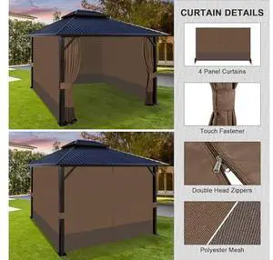 Aoodor 10x12 ft Outdoor Gazebo Curtains, 4 Panels Waterproof Privacy Sidewall Replacement with Zipper for Patio Pergola and Canopy, Brown and Coffee Aoodor 10x12 ft Outdoor Gazebo Curtains, 4 Panels Waterproof Privacy Sidewall Replacement with Zipper for Patio Pergola and Canopy, Brown and Coffee