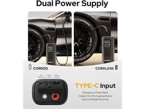 WARWOLF 160PSI Tire Inflator Portable Air Compressor, Electric Air Pump for Car Tires with Pressure Gauge, Dual Power 12V DC, LED Light, Auto Shut-Off, Tire Pump for Auto, Motorcycle, Bicycle, Balls WARWOLF 160PSI Tire Inflator Portable Air Compressor, Electric Air Pump for Car Tires with Pressure Gauge, Dual Power 12V DC, LED Light, Auto Shut-Off, Tire Pump for Auto, Motorcycle, Bicycle, Balls