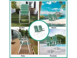 Patio Lawn Webbed Folding Chairs Set of 2, Outdoor Beach Chair Portable Dining Chair for Outdoor Yard, Garden (Dark Green, Classic) Patio Lawn Webbed Folding Chairs Set of 2, Outdoor Beach Chair Portable Dining Chair for Outdoor Yard, Garden (Dark Green, Classic)