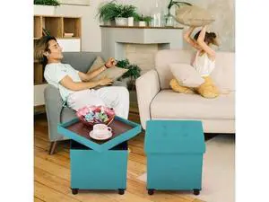 Dorriss Storage Ottoman - Foldable Footstool with Storage, Square Tray, Coffee Table Lid, Light Green Dorriss Storage Ottoman - Foldable Footstool with Storage, Square Tray, Coffee Table Lid, Light Green