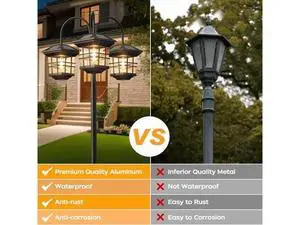 76" Classic Black Solar Lamp Post Lights - 3-Head Waterproof Outdoor Street Lights, Pole Light Decorative Lamp for Backyard, Garden, Driveway, Lawn (LED Bulbs Included) 76" Classic Black Solar Lamp Post Lights - 3-Head Waterproof Outdoor Street Lights, Pole Light Decorative Lamp for Backyard, Garden, Driveway, Lawn (LED Bulbs Included)