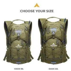 Teton Oasis/Trailrunner Hydration Backpack Lightweight Water Pack with 2L/3L Bladder for Hiking, Running, Cycling, Biking 18L/22L Sizes Sewn-in Rain Cover Fits Men and Women Teton Oasis/Trailrunner Hydration Backpack Lightweight Water Pack with 2L/3L Bladder for Hiking, Running, Cycling, Biking 18L/22L Sizes Sewn-in Rain Cover Fits Men and Women