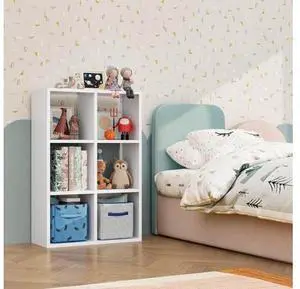 6-Cube Bookcase, 3-Tier Metal Bookshelf with Open Compartments, Reversible White Cube Shelf Cube Sto 6-Cube Bookcase, 3-Tier Metal Bookshelf with Open Compartments, Reversible White Cube Shelf Cube Sto