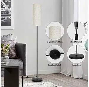 PARTPHONER Floor Lamp with Linen Shade and Shelf Floor Lamp with White Shade PARTPHONER Floor Lamp with Linen Shade and Shelf Floor Lamp with White Shade