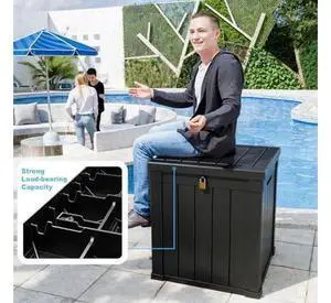 PatioZen 51 Gallon Resin Deck Box, Lockable Patio Outdoor Storage Box for Furniture, Garden Tools and Tools Storage, Waterproof Outside Storage Boxes - Black PatioZen 51 Gallon Resin Deck Box, Lockable Patio Outdoor Storage Box for Furniture, Garden Tools and Tools Storage, Waterproof Outside Storage Boxes - Black