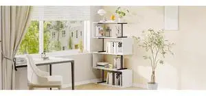 GRUSIGN 5-Tier White Geometric Bookshelf, S Shaped Bookcase,Wood Decorative Storage Shelving,Modern Freestanding Display Shelves for Office,Bedroom,Living Room, 31.5" W x 58.3" H GRUSIGN 5-Tier White Geometric Bookshelf, S Shaped Bookcase,Wood Decorative Storage Shelving,Modern Freestanding Display Shelves for Office,Bedroom,Living Room, 31.5" W x 58.3" H