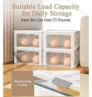 28QT Stackable Storage Bins with Lids, 4 Pack Plastic Collapsible Organizer Box, Foldable Clear Totes & Containers for Closet, Living Room, Garage, Straight Design Offers More Space 28QT Stackable Storage Bins with Lids, 4 Pack Plastic Collapsible Organizer Box, Foldable Clear Totes & Containers for Closet, Living Room, Garage, Straight Design Offers More Space