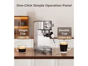 Espresso Machine with Milk Frother, 20 Bar Pressure Espresso Maker, with 44OZ Removable Tank, Compact Stainless Steel Coffee Machine for Home, Office, Latte, Cappuccino, Macchiato, Silver Espresso Machine with Milk Frother, 20 Bar Pressure Espresso Maker, with 44OZ Removable Tank, Compact Stainless Steel Coffee Machine for Home, Office, Latte, Cappuccino, Macchiato, Silver