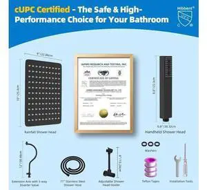 Hibbent All Metal cUPC Certified Shower Head, 10'' High Pressure Rainfall Showerhead Combo, Handheld Hibbent All Metal cUPC Certified Shower Head, 10'' High Pressure Rainfall Showerhead Combo, Handheld
