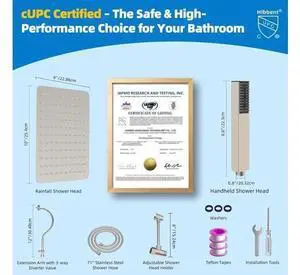 Hibbent All Metal cUPC Certified Shower Head, 10'' High Pressure Rainfall Showerhead Combo, Handheld Hibbent All Metal cUPC Certified Shower Head, 10'' High Pressure Rainfall Showerhead Combo, Handheld