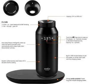 TempMaster Smart Heated Travel Mug, 12 fl. oz (355 ml), App Controlled Temperature 120-144°F, Rechargeable Coffee Mug with Charging Coaster & 2 Lids, IPX7 Waterproof (Copper) Black TempMaster Smart Heated Travel Mug, 12 fl. oz (355 ml), App Controlled Temperature 120-144°F, Rechargeable Coffee Mug with Charging Coaster & 2 Lids, IPX7 Waterproof (Copper) Black