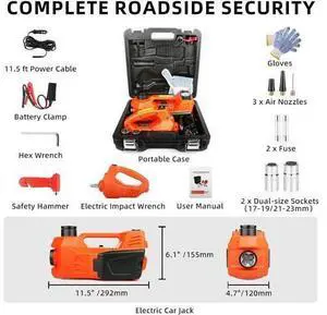 Electric Car Jack, 5 Ton Hydraulic Floor Jack with Electric Impact Wrench, Tire Inflator & LED Light, Lift Range 6.1-17.7 Inch, Emergency Roadside Tire Changing Kit for SUV Sedan Truck Electric Car Jack, 5 Ton Hydraulic Floor Jack with Electric Impact Wrench, Tire Inflator & LED Light, Lift Range 6.1-17.7 Inch, Emergency Roadside Tire Changing Kit for SUV Sedan Truck