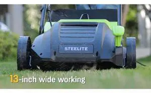 STEELITE 13-Inch 2-in-1 Electric Dethatcher & Scarifier, 8-Gallon Removable Collection Bag, 4-Position Height Adjustment, Powerful 12-Amp Motor for Healthier Lawns STEELITE 13-Inch 2-in-1 Electric Dethatcher & Scarifier, 8-Gallon Removable Collection Bag, 4-Position Height Adjustment, Powerful 12-Amp Motor for Healthier Lawns