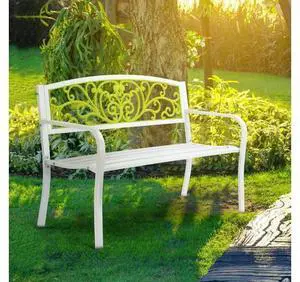 Outdoor Bench for Patio Metal Garden Bench w/PVC Back Pattern, Black Park Benches Front Porch Benches for Yard Lawn Decor Deck Entryway (White&Green) Outdoor Bench for Patio Metal Garden Bench w/PVC Back Pattern, Black Park Benches Front Porch Benches for Yard Lawn Decor Deck Entryway (White&Green)