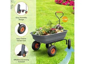 Wheelbarrow, Plastic and Steel Wheel Barrel, Garden Cart for Lawn, Gardening, Construction (Gray) Wheelbarrow, Plastic and Steel Wheel Barrel, Garden Cart for Lawn, Gardening, Construction (Gray)