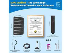 Hibbent All Metal cUPC Certified Shower Head, 10'' High Pressure Rainfall Showerhead Combo, Handheld Hibbent All Metal cUPC Certified Shower Head, 10'' High Pressure Rainfall Showerhead Combo, Handheld