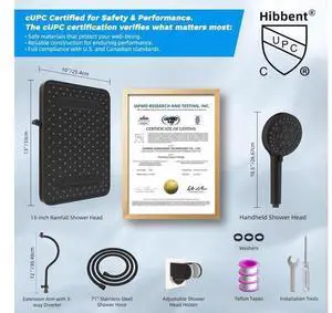 Hibbent cUPC Certified High Pressure 13'' Dual Shower Head Combo with 10-mode Handheld Spray, Rainfa Hibbent cUPC Certified High Pressure 13'' Dual Shower Head Combo with 10-mode Handheld Spray, Rainfa