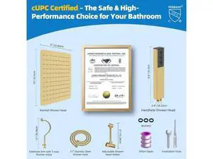 Hibbent All Metal cUPC Certified Shower Head, 10'' High Pressure Rainfall Shower Head Combo, Handhel Hibbent All Metal cUPC Certified Shower Head, 10'' High Pressure Rainfall Shower Head Combo, Handhel