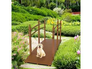 Garden Bridge, Classic Wooden Bridge with Safety Rails, Decorative Arhced Footbridge for Patio Pond, Creek, Pathway (Brown, 7.5 ft) Garden Bridge, Classic Wooden Bridge with Safety Rails, Decorative Arhced Footbridge for Patio Pond, Creek, Pathway (Brown, 7.5 ft)