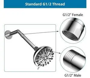Hibbent All Metal Shower Head with All Metal 6 Inch Shower Head Extension Arm Hibbent All Metal Shower Head with All Metal 6 Inch Shower Head Extension Arm