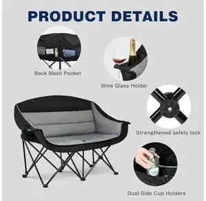 apollo walker Extra Wide Double Camping Chair - Heavy Duty 600lbs Loveseat Camp Couch with Dual Cup Holders & Carry Bag apollo walker Extra Wide Double Camping Chair - Heavy Duty 600lbs Loveseat Camp Couch with Dual Cup Holders & Carry Bag
