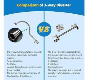 Hibbent All Metal 12 Inch Brass Adjustable Shower Head Extension Arm with Shower Arm Diverter Valve Hibbent All Metal 12 Inch Brass Adjustable Shower Head Extension Arm with Shower Arm Diverter Valve