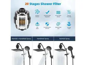 Hibbent All Metal 10'' Dual Filtered Rainfall Shower Head Combo, High Pressure Handheld Shower Head Hibbent All Metal 10'' Dual Filtered Rainfall Shower Head Combo, High Pressure Handheld Shower Head