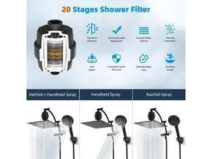 Hibbent All Metal 12'' Filtered Rainfall Shower Head Combo, High Pressure Handheld Shower Head with Hibbent All Metal 12'' Filtered Rainfall Shower Head Combo, High Pressure Handheld Shower Head with