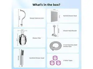 Hibbent All Metal 10'' Filtered Rainfall Shower Head Combo, High Pressure Handheld Shower Wand, 12'' Hibbent All Metal 10'' Filtered Rainfall Shower Head Combo, High Pressure Handheld Shower Wand, 12''