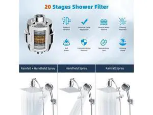 Hibbent All Metal 12'' Dual Filtered Rainfall Shower Head Combo, High Pressure Handheld Shower Head Hibbent All Metal 12'' Dual Filtered Rainfall Shower Head Combo, High Pressure Handheld Shower Head