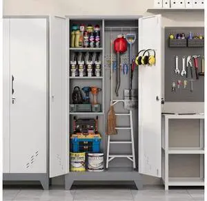 Broom Closet Storage Cabinet, Metal Garage Storage Cabinet with 2 Doors & Pegboard, 61" Utility Cabi Broom Closet Storage Cabinet, Metal Garage Storage Cabinet with 2 Doors & Pegboard, 61" Utility Cabi