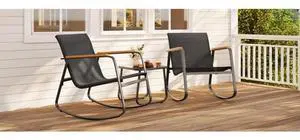 Ahomly 3 Pieces Patio Furniture Set, Outdoor Textilene Furniture Set with Wooden Armrests, Coffee Table with Tempered Glass Tabletop, Patio Chairs for Lawn, Balcony, Grey Ahomly 3 Pieces Patio Furniture Set, Outdoor Textilene Furniture Set with Wooden Armrests, Coffee Table with Tempered Glass Tabletop, Patio Chairs for Lawn, Balcony, Grey