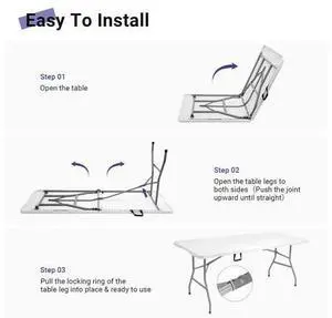 Byliable Folding Table 6ft, Heavy Duty Portable Plastic Fold-in-Half Utility Table with Carrying Handle for Indoor Outdoor, Camping Picnic Party, White Byliable Folding Table 6ft, Heavy Duty Portable Plastic Fold-in-Half Utility Table with Carrying Handle for Indoor Outdoor, Camping Picnic Party, White