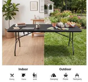 Byliable Folding Table 6ft, Heavy Duty Portable Plastic Fold-in-Half Utility Table with Carrying Handle for Indoor Outdoor, Camping Picnic Party, Black Byliable Folding Table 6ft, Heavy Duty Portable Plastic Fold-in-Half Utility Table with Carrying Handle for Indoor Outdoor, Camping Picnic Party, Black