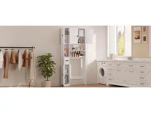 Ahomly Over The Toilet Storage Cabinet, Over Toilet Bathroom Organizer with Adjustable Shelves and Five Doors, Above Toilet Storage Cabinet for Bathroom, Restroom, Laundry, White Ahomly Over The Toilet Storage Cabinet, Over Toilet Bathroom Organizer with Adjustable Shelves and Five Doors, Above Toilet Storage Cabinet for Bathroom, Restroom, Laundry, White