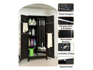 Metal Storage Cabinet with Lock, 71" Garage Storage Cabinets with Hanging Rod & S-Hooks, Large Stora Metal Storage Cabinet with Lock, 71" Garage Storage Cabinets with Hanging Rod & S-Hooks, Large Stora