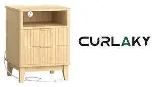 Night Stand with Charger Station, Fluted Nightstand with Drawers and Storage Shelf, Mid Century Modern Bedside Table Nightstands, Large Bed Side Table Wood Night Stands for Bedroom Living room Night Stand with Charger Station, Fluted Nightstand with Drawers and Storage Shelf, Mid Century Modern Bedside Table Nightstands, Large Bed Side Table Wood Night Stands for Bedroom Living room