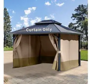 Aoodor 12x12 ft Outdoor Gazebo Curtains, 4 Panels Waterproof Privacy Sidewall Replacement with Zipper for Patio Pergola and Canopy, Sand Yellow and Khaki Aoodor 12x12 ft Outdoor Gazebo Curtains, 4 Panels Waterproof Privacy Sidewall Replacement with Zipper for Patio Pergola and Canopy, Sand Yellow and Khaki