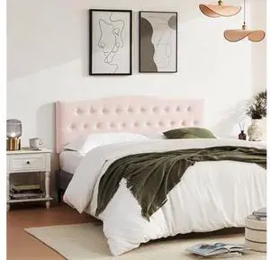 Huatean Home Tufted Upholstered Headboard Queen Size, Sturdy and Durable Solid Wood Bed headboard, Fabric Headboard Adjustable Height from 37 to 51, Modern Button Diamond Design Head Board, Pink Huatean Home Tufted Upholstered Headboard Queen Size, Sturdy and Durable Solid Wood Bed headboard, Fabric Headboard Adjustable Height from 37 to 51, Modern Button Diamond Design Head Board, Pink