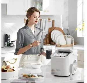 Kismile Ice Maker Countertop with 8 Bullet Ice in 6 Mins, Compact Countertop Design, Portable and Simple One-Touch Operation Efficient for Home/Office UseWhite Kismile Ice Maker Countertop with 8 Bullet Ice in 6 Mins, Compact Countertop Design, Portable and Simple One-Touch Operation Efficient for Home/Office UseWhite
