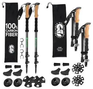 Premium Foldable & Collapsible Trekking Poles by USA Brand Ultra Strong Lightweight Hiking Poles 3K Black 100% Carbon Fiber Trekking Poles & Black Premium Foldable Hiking Set with Real Cork Grips Premium Foldable & Collapsible Trekking Poles by USA Brand Ultra Strong Lightweight Hiking Poles 3K Black 100% Carbon Fiber Trekking Poles & Black Premium Foldable Hiking Set with Real Cork Grips