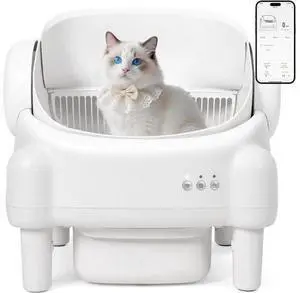 Self Cleaning Litter Box,Open Top Automatic Litter Box with App Control for Multiple Cats, Safety Sensors Protection, Odor Control Includes 2 roll Liners,Large Waste Bin, Cream White Self Cleaning Litter Box,Open Top Automatic Litter Box with App Control for Multiple Cats, Safety Sensors Protection, Odor Control Includes 2 roll Liners,Large Waste Bin, Cream White
