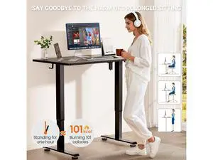 47.2" Standing Desk, Adjustable Height Office Desk with Wood Desktop, Computer Table for Home Work, Study and Gaming, Small Spaces, Modern Furniture, Black 47.2" Standing Desk, Adjustable Height Office Desk with Wood Desktop, Computer Table for Home Work, Study and Gaming, Small Spaces, Modern Furniture, Black