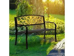 Outdoor Bench for Patio Metal Garden Bench w/PVC Back Pattern, Black Park Benches Front Porch Benches for Yard Lawn Decor Deck Entryway (Yellow&Black) Outdoor Bench for Patio Metal Garden Bench w/PVC Back Pattern, Black Park Benches Front Porch Benches for Yard Lawn Decor Deck Entryway (Yellow&Black)