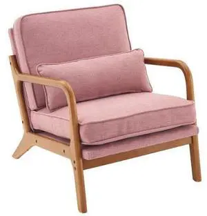 Linen Pink Mid Century Modern Accent Chair, Soild Wood Padding Lounge Armchairs Side Sitting Chairs for Living Room, Bedroom, Guest Room Linen Pink Mid Century Modern Accent Chair, Soild Wood Padding Lounge Armchairs Side Sitting Chairs for Living Room, Bedroom, Guest Room