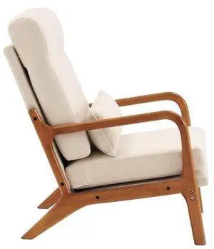High Back Linen Beige Mid Century Modern Accent Chair, Soild Wood Padding Lounge Armchairs Side Sitting Chairs for Living Room, Bedroom, Guest Room High Back Linen Beige Mid Century Modern Accent Chair, Soild Wood Padding Lounge Armchairs Side Sitting Chairs for Living Room, Bedroom, Guest Room