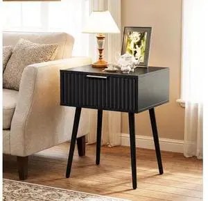 Nightstands Set of 2, Fluted Night Stand with Drawer, Bedside Table, Wood Nightstand for Bedroom, Mid Century Modern End Tables, Black, 18.9" W*14.96" D*24" H Nightstands Set of 2, Fluted Night Stand with Drawer, Bedside Table, Wood Nightstand for Bedroom, Mid Century Modern End Tables, Black, 18.9" W*14.96" D*24" H