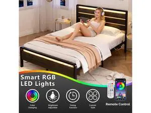 Full Size Bed Frame with 12-Inch Under Bed Storage, Metal Platform, LED Headboard, Footboard, 2 AC 2 USB 1 Type-C Charging Ports, Sturdy Metal Noise-Free Design, Modern Apartment Bedroom,Black Full Size Bed Frame with 12-Inch Under Bed Storage, Metal Platform, LED Headboard, Footboard, 2 AC 2 USB 1 Type-C Charging Ports, Sturdy Metal Noise-Free Design, Modern Apartment Bedroom,Black