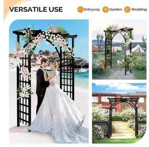 85in Wooden Arbor, Wedding Arch for Ceremony, Wood Trellis for Plant Climbing, Christmas Decor Pergola for Garden Backyard, Lawn (Black) 85in Wooden Arbor, Wedding Arch for Ceremony, Wood Trellis for Plant Climbing, Christmas Decor Pergola for Garden Backyard, Lawn (Black)
